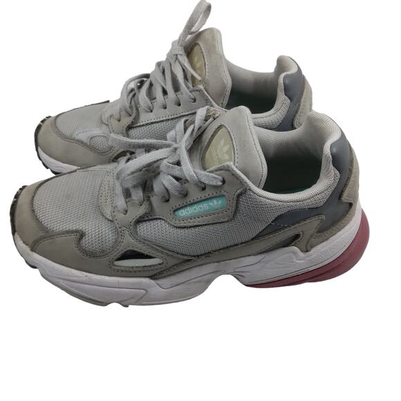 Adidas Falcon Sneakers  Gray Pink and Green Size 6 - Picture 2 of 7